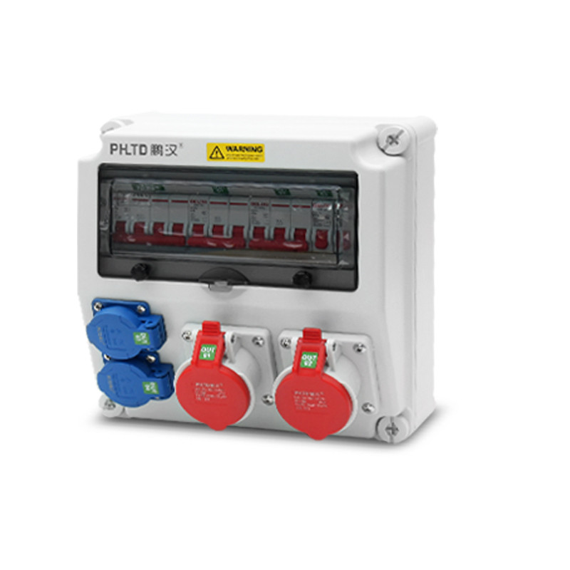 Водонепроницаемый настенный ящик PHLTD IP44 с промышленными розетками 5P 16A и 5P 10A национального стандарта и воздушным выключателем, размер 280x280x155 мм