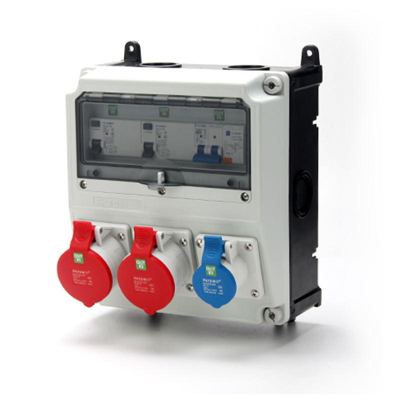 Распределительный щиток PHLTD с промышленными розетками 5P 32A и 3P 16A, защитой от утечки, размер 350x270x165 мм