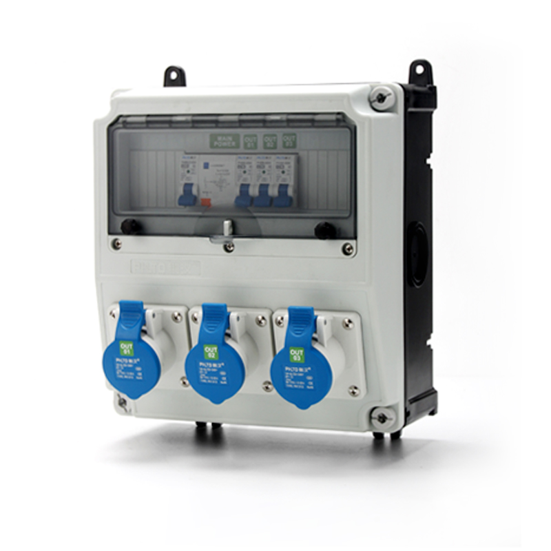 Распределительный щиток PHLTD с промышленной розеткой 3P 16A, защитой от утечки и воздушным выключателем, размер 350x270x165 мм